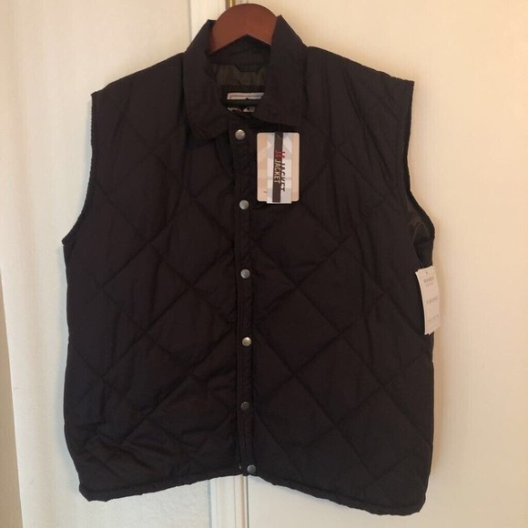 J4 Jacket Mens Quilted Vest Black Waist Length Snap-Up Collar Big & Tall 2XL New - Picture 1 of 6